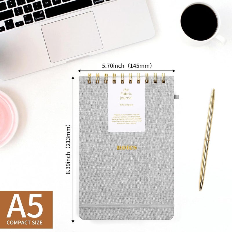 TSFPapier A5 Top Spiral Notebook – Hardcover Journal 160 Pages 100 GSM Thick Paper With Elastic Band & Pen Holder Steno Pads College Ruled Writing Notebooks for Work School Travel Gray - Image 2